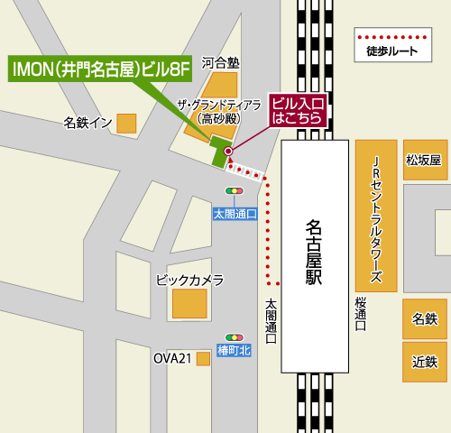 マイクリニック大久保 名古屋　名古屋駅太閤通り口から徒歩アクセス地図